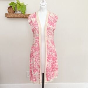 Anthropologie Guinevere Womens Pink Floral Cotton Sleeveless Cardigan Vest L